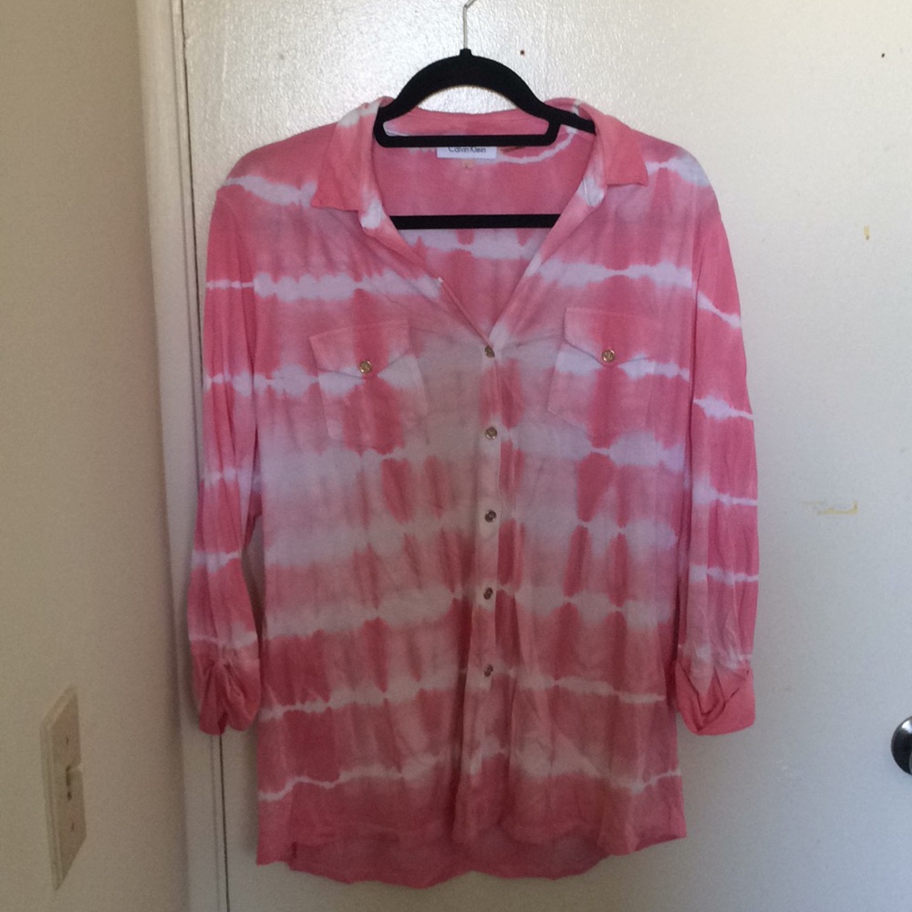 Calvin Klein pink tie dye long sleeve button down
